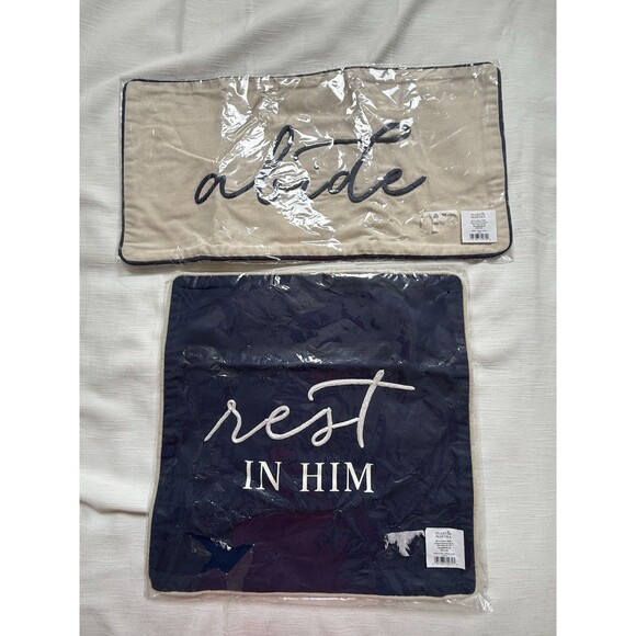 Mary & Martha “abide” & “rest IN HIM” Set Of 2 Coordinating Pillow Covers New - Picture 4 of 9